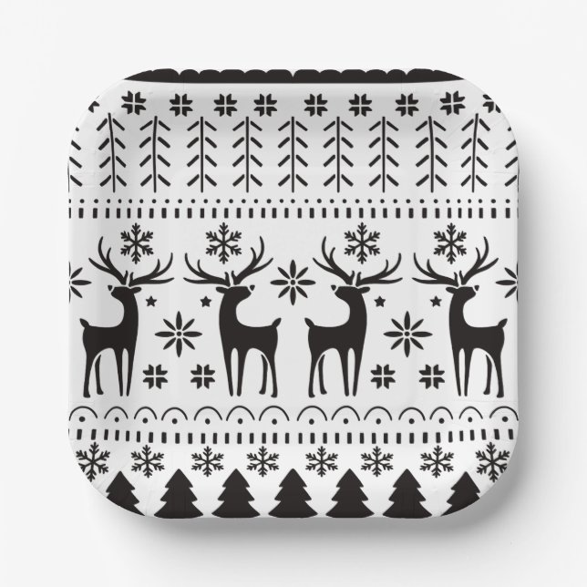 Plato De Papel Navidades de arte popular moderno reno (Anverso)