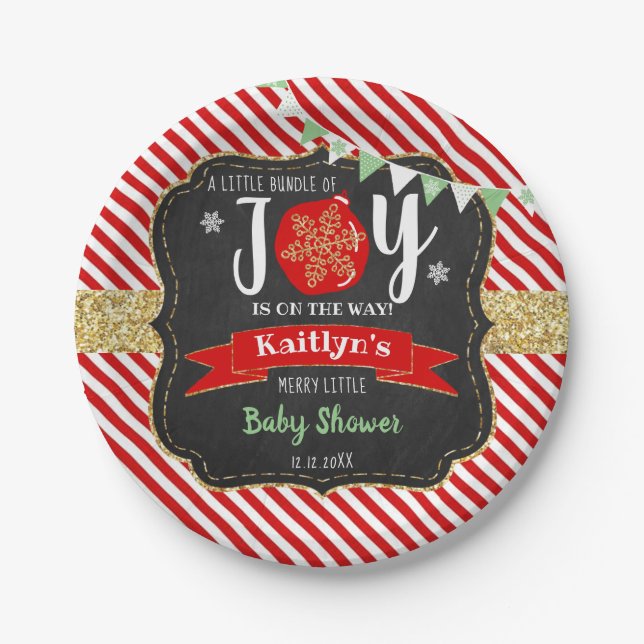 Plato De Papel navidades de Baby Shower "Little Bundle Of Joy" (Anverso)