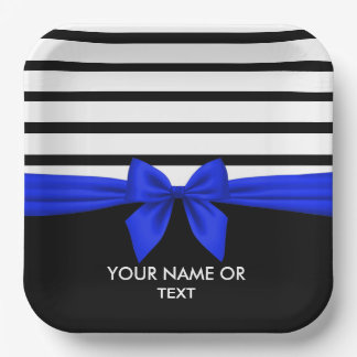 Plato De Papel Navidades de banda blanca negra personalizada Blue