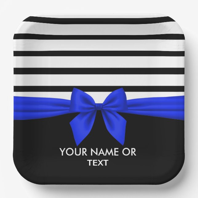 Plato De Papel Navidades de banda blanca negra personalizada Blue (Anverso)