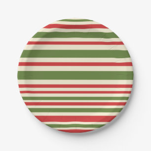 Plato De Papel Navidades de bandas variables Patrón Crema verde r