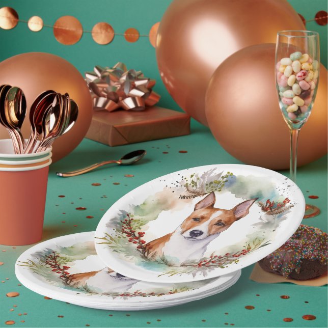 Plato De Papel Navidades de Basenji Wreath Festive Pup (Multi)