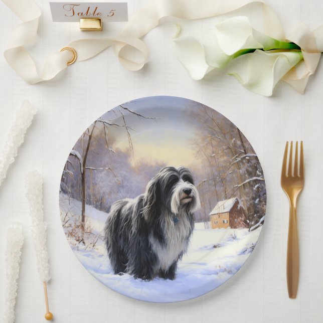 Plato De Papel Navidades De Beart Collie Let It Snow (Boda)