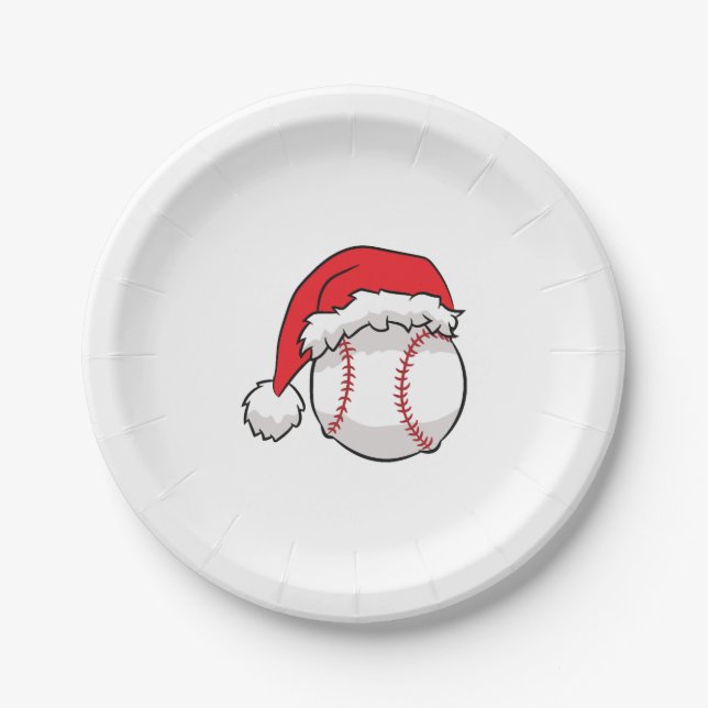 Plato De Papel Navidades de Béisbol de Santa Hat (Anverso)