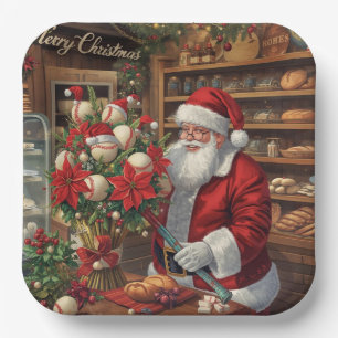 Plato De Papel Navidades de béisbol Panadería con Santa Claus