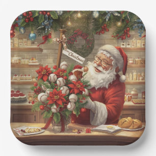 Plato De Papel Navidades de béisbol Panadería con Santa Claus