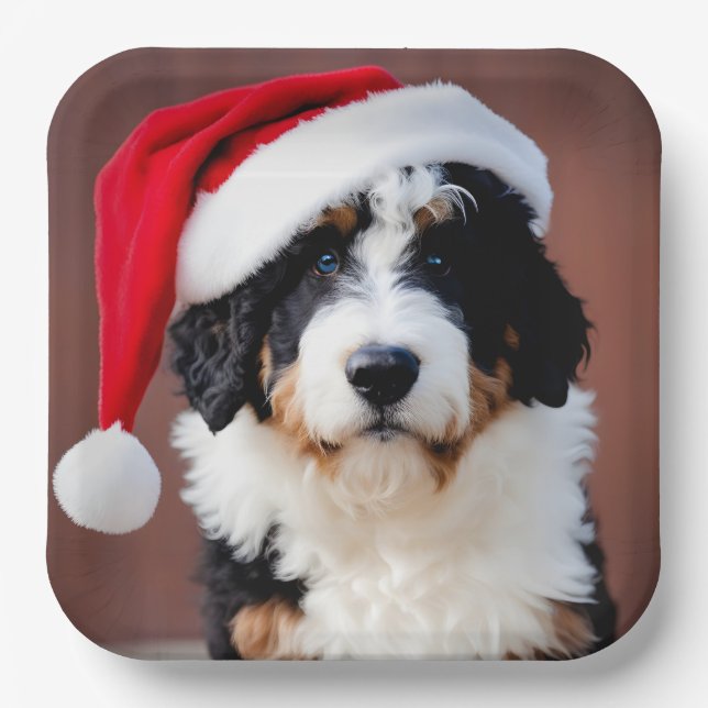 Plato De Papel Navidades de Bernedoodle (Anverso)