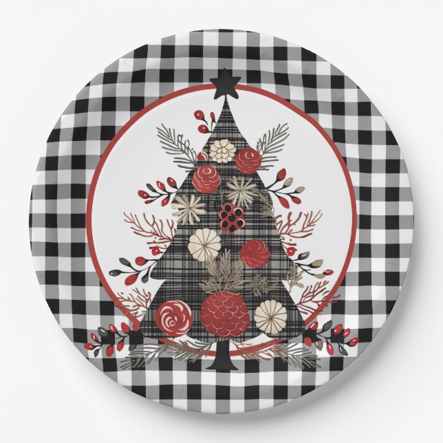 Plato De Papel Navidades de Black Buffalo Plaid (Anverso)