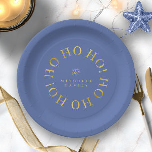 Plato De Papel Navidades de Blue Gold Ho Ho Ho ID1009