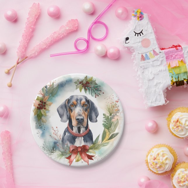 Plato De Papel Navidades de Bluetick Coonhound Wreath Festix Pup (Fiesta)