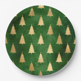 Plato De Papel Navidades de Boho Green Gold Trees