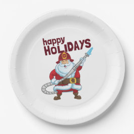 Plato De Papel Navidades de bomberos Santa Claus Bombero