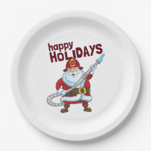 Plato De Papel Navidades de bomberos Santa Claus Bombero