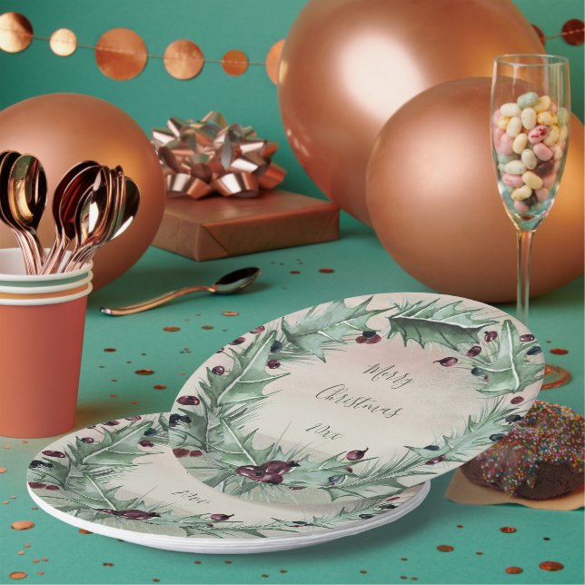 Plato De Papel Navidades de Borgoña Berry Holly Pine (Multi)