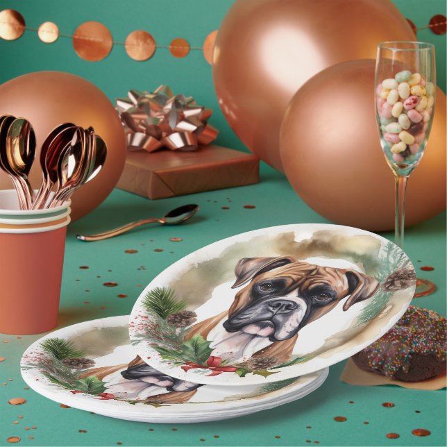 Plato De Papel Navidades de Boxer Wreath Festimes Pup (Multi)