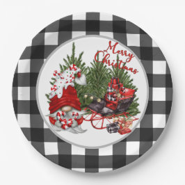 Plato De Papel Navidades de Buffalo Plaid Gnome