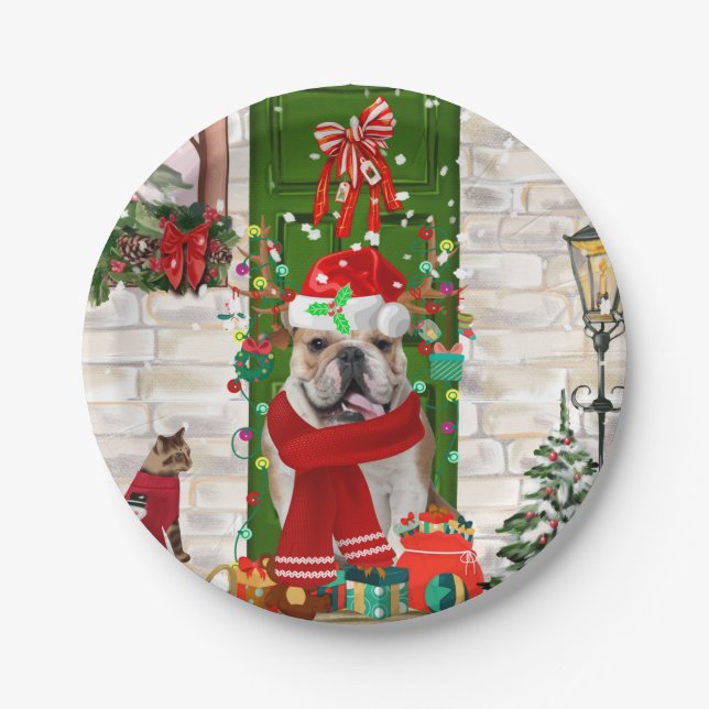 Plato De Papel Navidades de Bulldog de Inglaterra (Anverso)