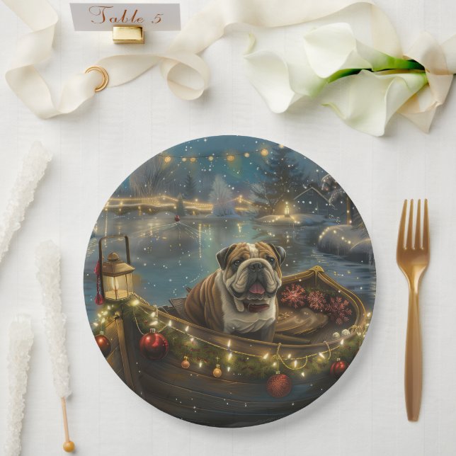 Plato De Papel Navidades de bulldog de vacaciones (Boda)