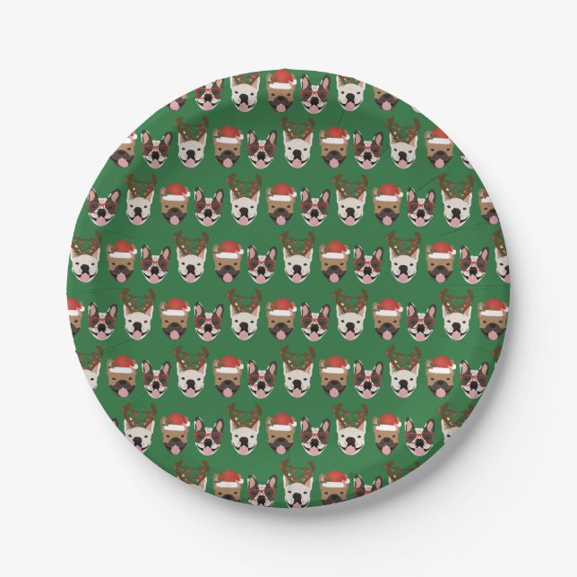 Plato De Papel Navidades de Bulldoges franceses de Merry Woofmas (Anverso)