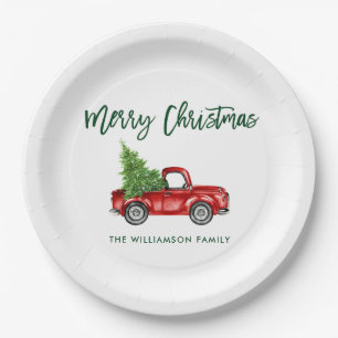 Plato De Papel Navidades de Camión Rojo Vintage con guión de broc