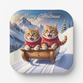 Plato De Papel Navidades de Cats Sled Ride