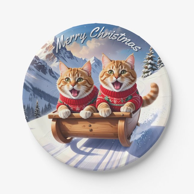 Plato De Papel Navidades de Cats Sled Ride (Anverso)
