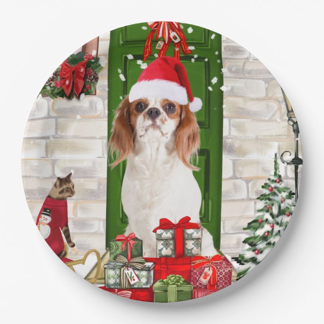 Plato De Papel Navidades de Cavalier King Dog (Anverso)