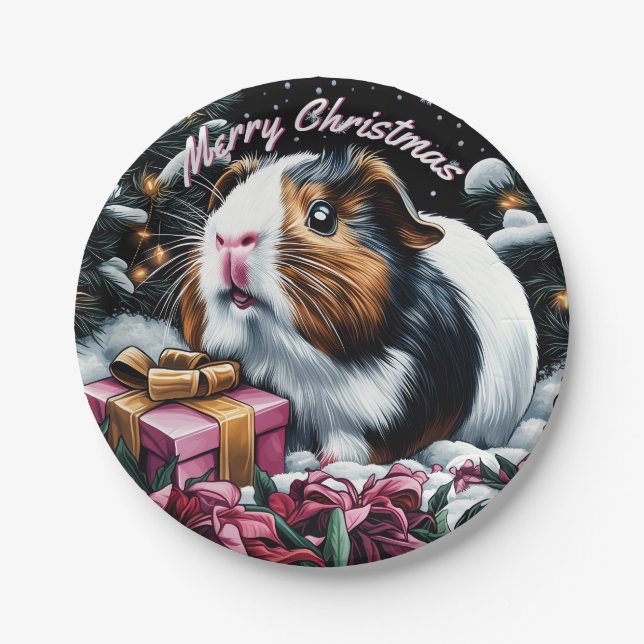 Plato De Papel Navidades de cerdo de Guinea (Anverso)