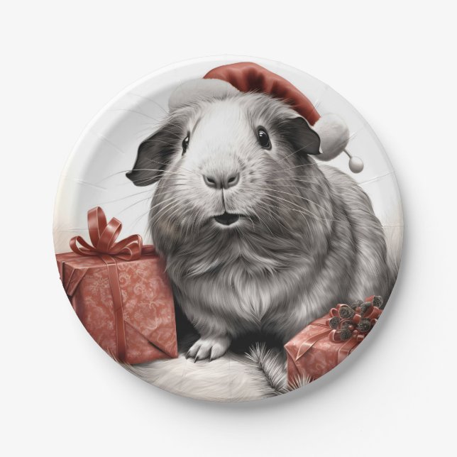 Plato De Papel Navidades de cerdo de Santa Guinea (Anverso)