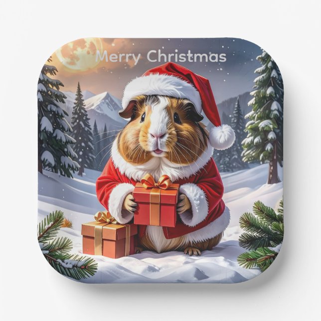 Plato De Papel Navidades de cerdo de Santa Guinea (Anverso)