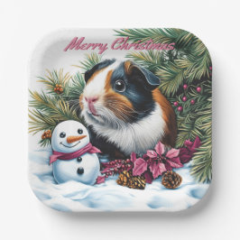 Plato De Papel Navidades de cerdo y snowman de Guinea