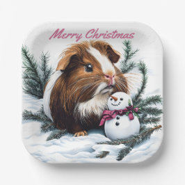 Plato De Papel Navidades de cerdo y snowman de Guinea