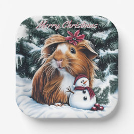 Plato De Papel Navidades de cerdo y snowman de Guinea