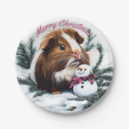 Plato De Papel Navidades de cerdo y snowman de Guinea