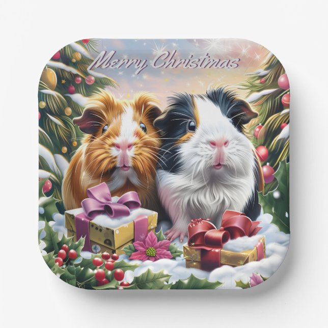 Plato De Papel Navidades de cerdos de Guinea (Anverso)