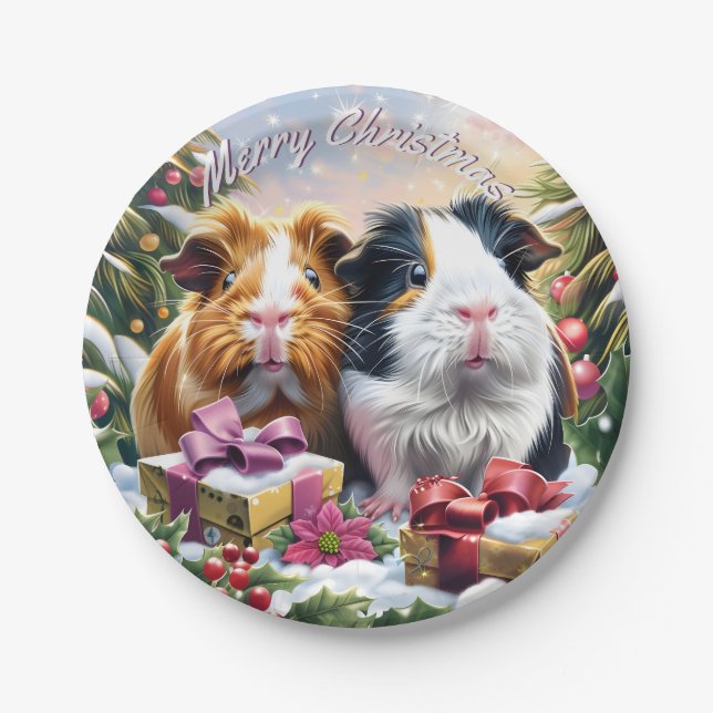 Plato De Papel Navidades de cerdos de Guinea (Anverso)