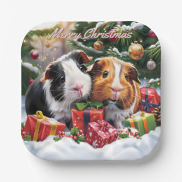 Plato De Papel Navidades de cerdos de Guinea