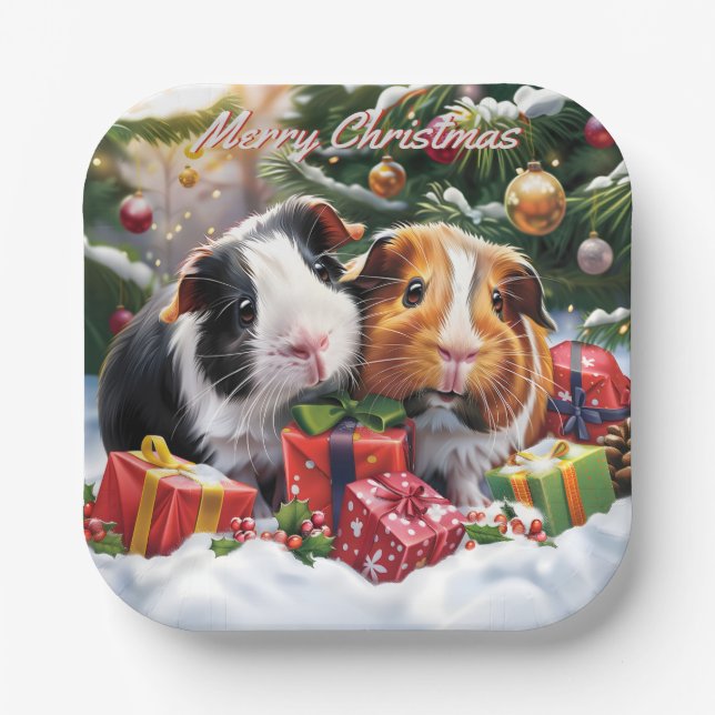 Plato De Papel Navidades de cerdos de Guinea (Anverso)