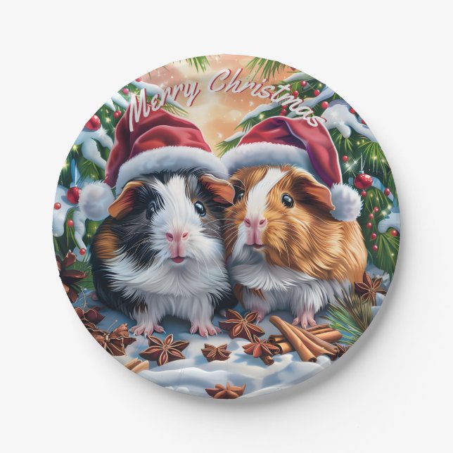 Plato De Papel Navidades de cerdos de Santa Guinea (Anverso)