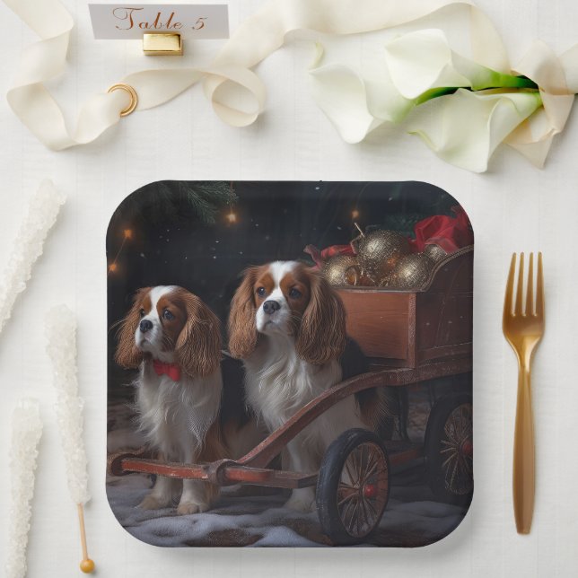 Plato De Papel Navidades de Chesapeake Bay Terrier Snowy Sleigh (Boda)