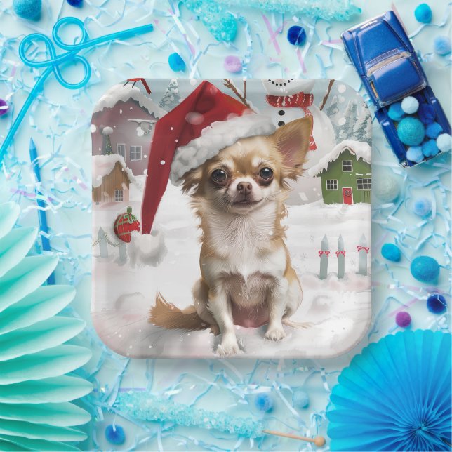 Plato De Papel Navidades de Chihuahua Winter Wonderland disfrutan (Fiesta)