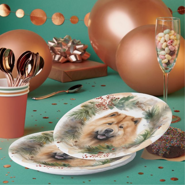 Plato De Papel navidades de chow Wreath Festimes Pup (Multi)