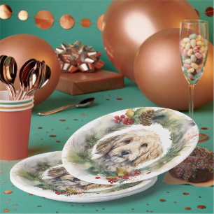 Plato De Papel Navidades de Cockapoo Cachorro festivo
