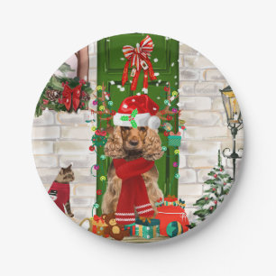 Plato De Papel Navidades de Cocker Spaniel Dog