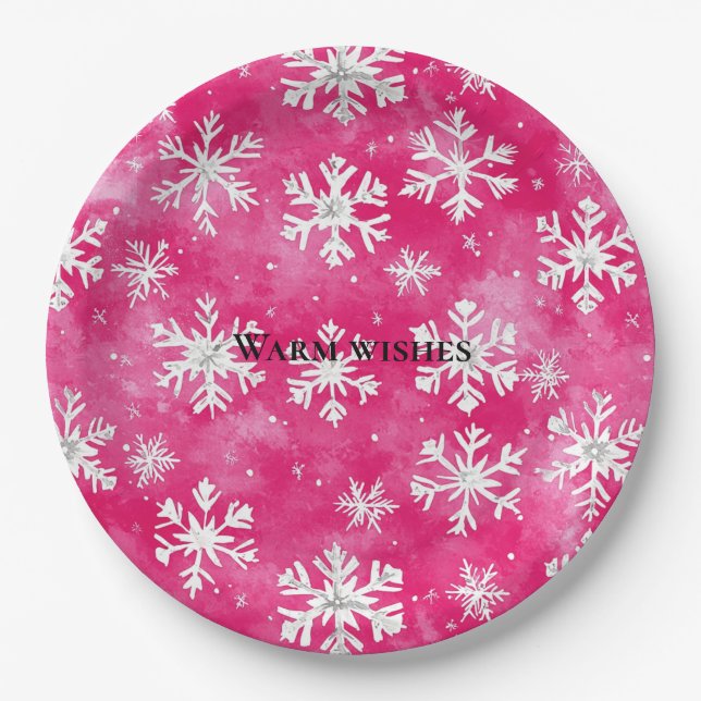 Plato De Papel Navidades de copas de nieve con glam rosa (Anverso)
