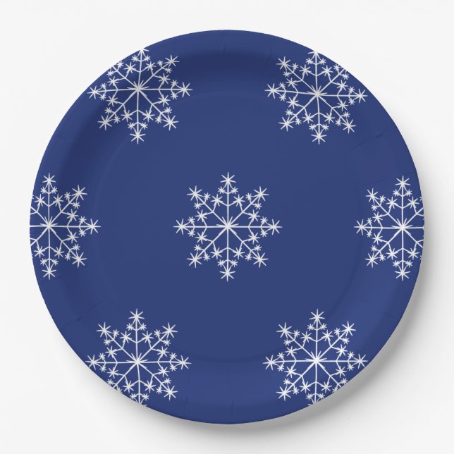 Plato De Papel Navidades de copo de nieve Navidad Diseño Azul Nav (Anverso)