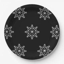 Plato De Papel Navidades de copos de nieve en blanco negro vacaci