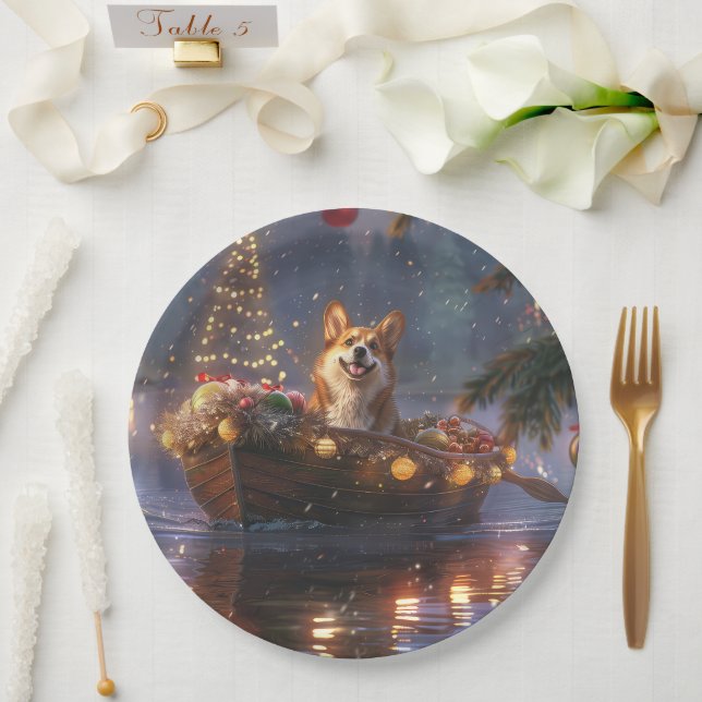 Plato De Papel Navidades de Corgi Voyage festivo (Boda)