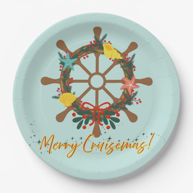 Plato De Papel Navidades de crucero Nautical (Anverso)