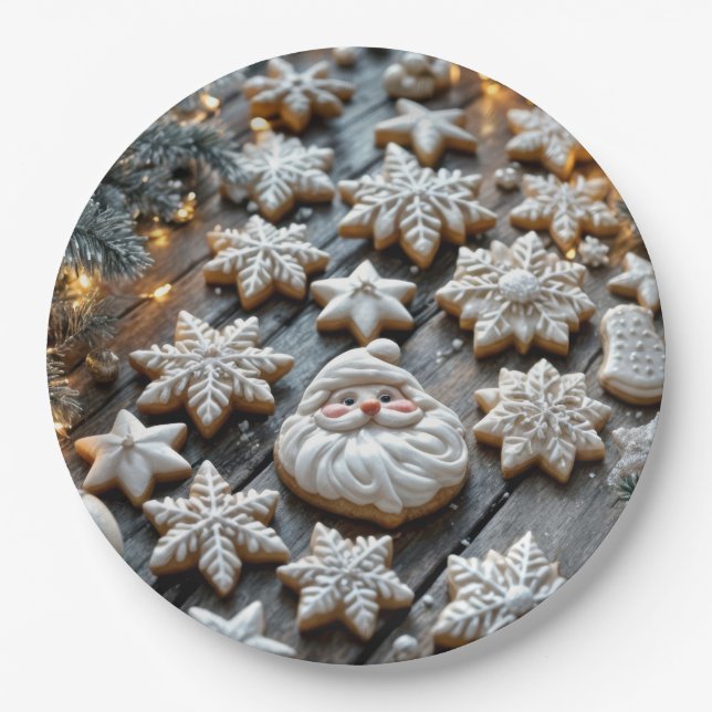 Plato De Papel Navidades De Cultivos De Azúcar Cocinan De Madera (Anverso)